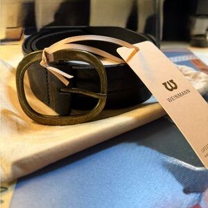 Artesanal Black Leather Belt with Brass Buckle-size small